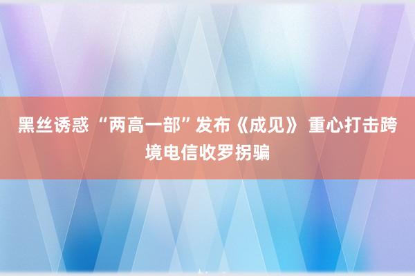 黑丝诱惑 “两高一部”发布《成见》 重心打击跨境电信收罗拐骗