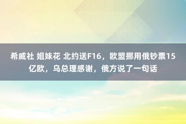 希威社 姐妹花 北约送F16，欧盟挪用俄钞票15亿欧，乌总理感谢，俄方说了一句话