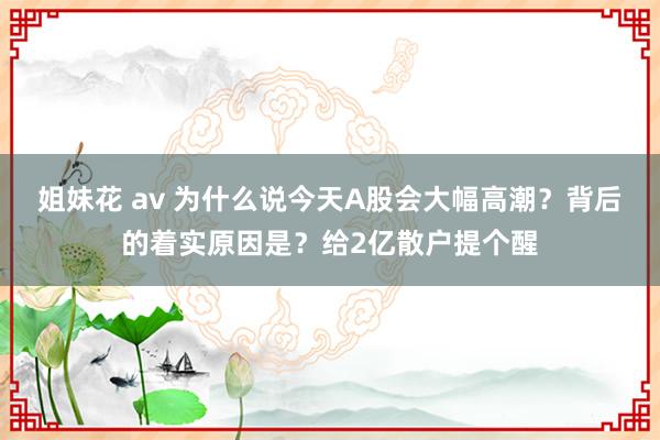 姐妹花 av 为什么说今天A股会大幅高潮？背后的着实原因是？给2亿散户提个醒